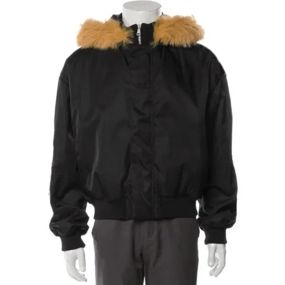 NEW! $2300 Bally of Switzerland Fur Trim Bomber Jacket!BlackEmbroidered Bear